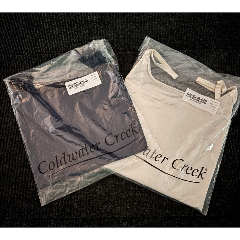 Coldwater Creek Longer Length Essential Camisoles (Ivory & Navy) Sz1X Lot Of 2